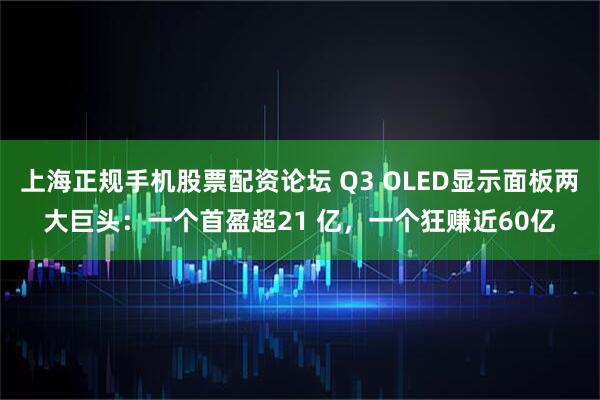 上海正规手机股票配资论坛 Q3 OLED显示面板两大巨头:一个首盈超21 亿,一个狂赚近60亿