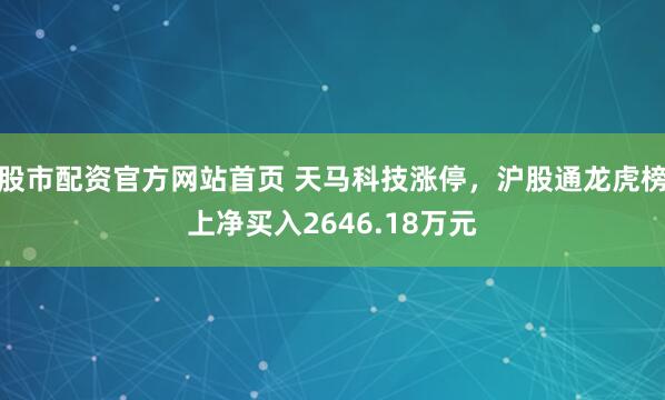 股市配资官方网站首页 天马科技涨停，沪股通龙虎榜上净买入2646.18万元
